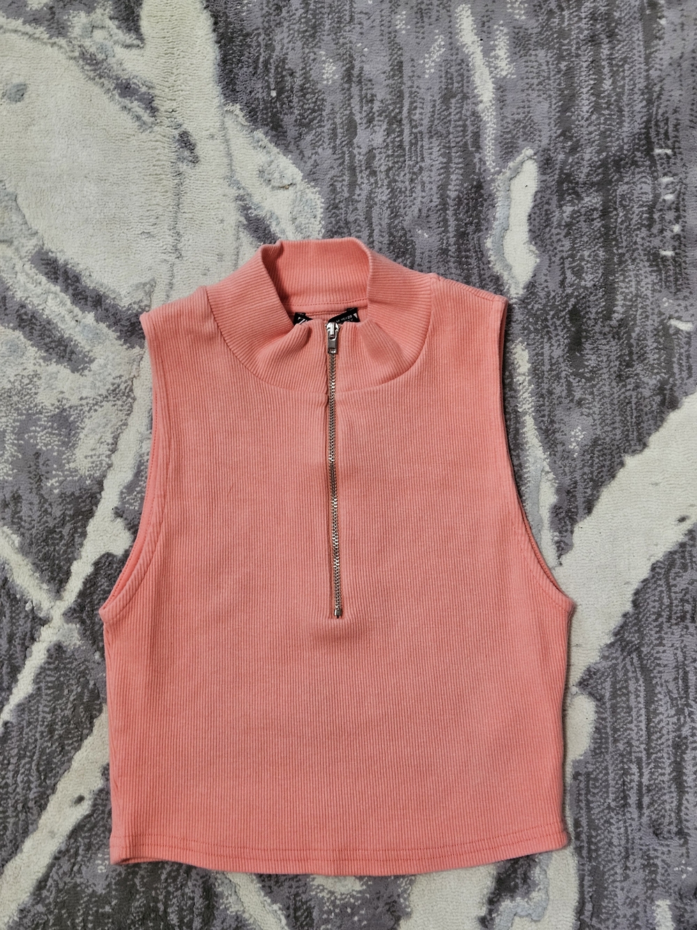 Zara Coral Ribbed Half-Zip Cropped Tank Size S